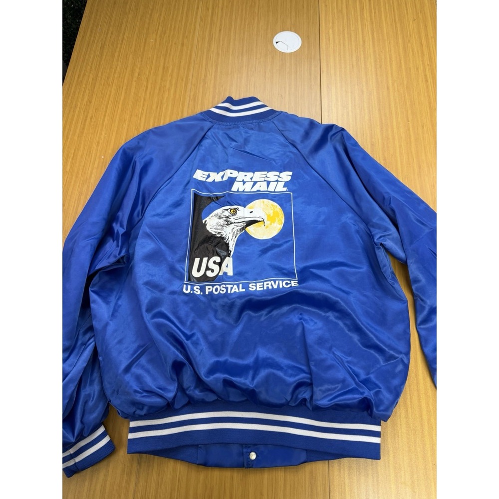 Vintage Express Mail US Postal Service Satin Varisty Bomber Jacket Mens L Snap